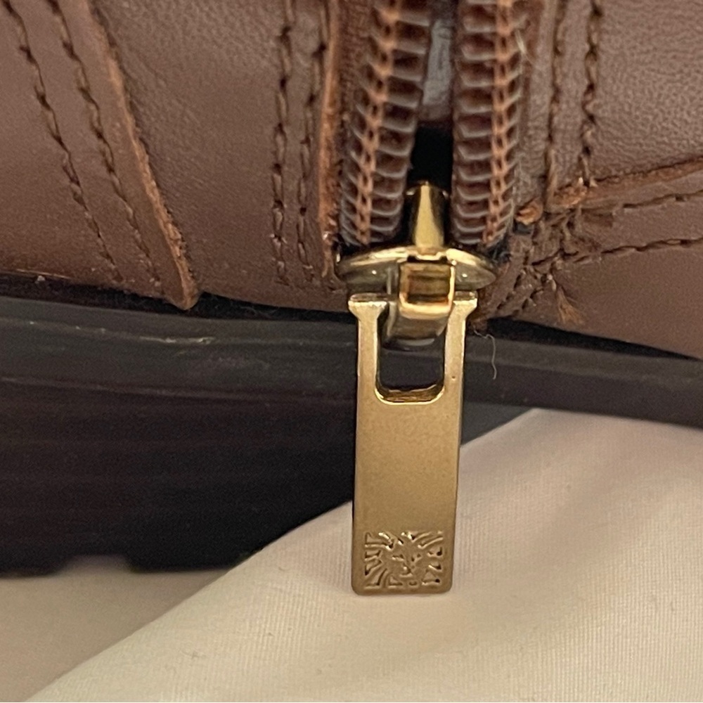 Anne Klein Dark Brown iflex Akcrayton Zipper Ankle Boots Gold Hardware Size 10 - Picture 9 of 14